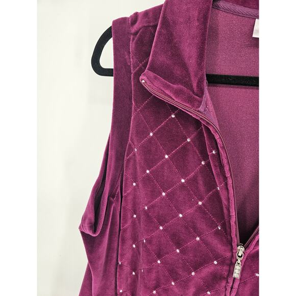 Quacker Factory Womens Purple Sleeveless Full Zipper Vest Size 1X Sequin Velvet - Picture 2 of 4
